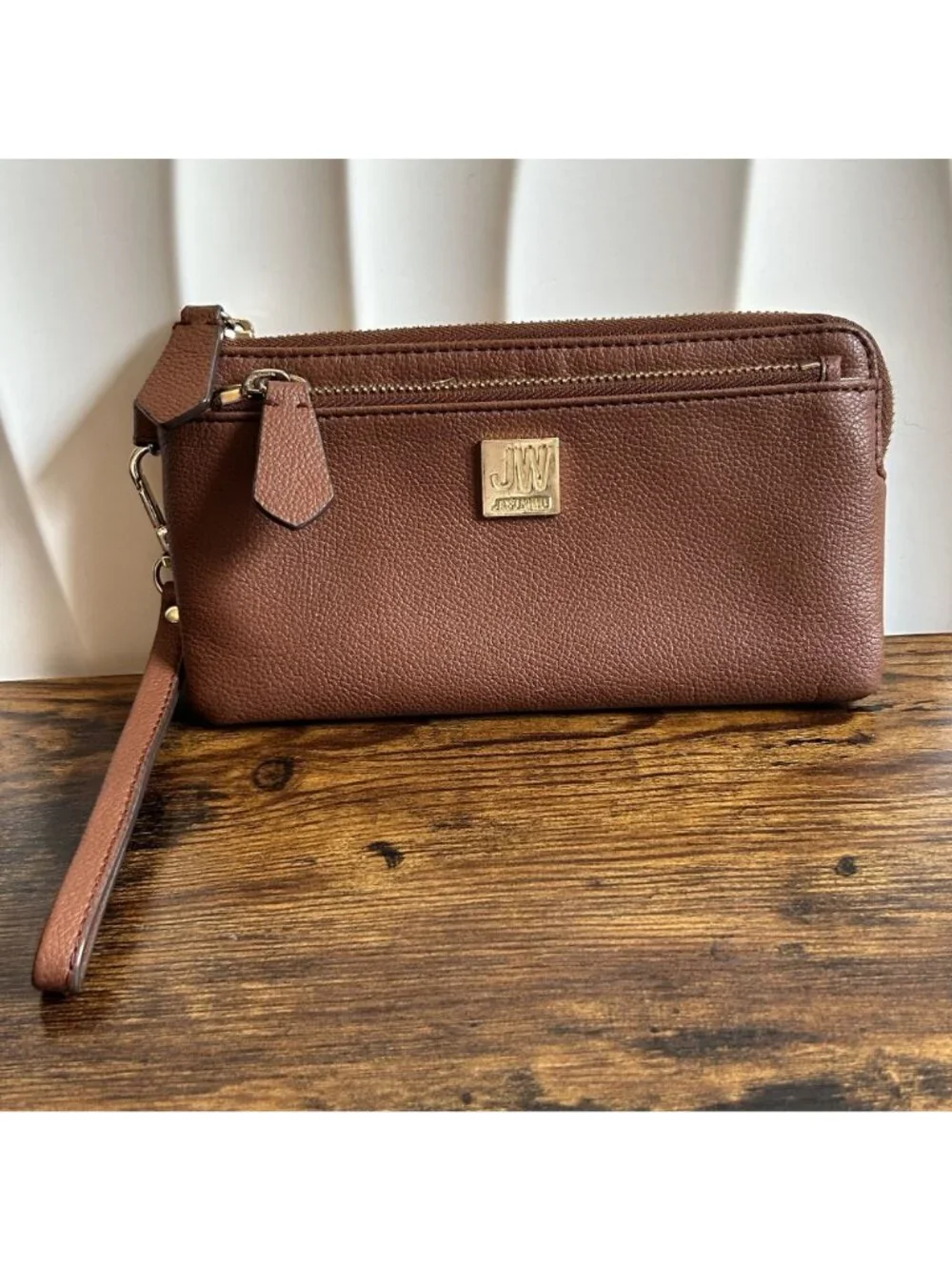 Jason Wu Brown Leather Wristlet Wallet Gold Hardware Multi Zipper Compartments